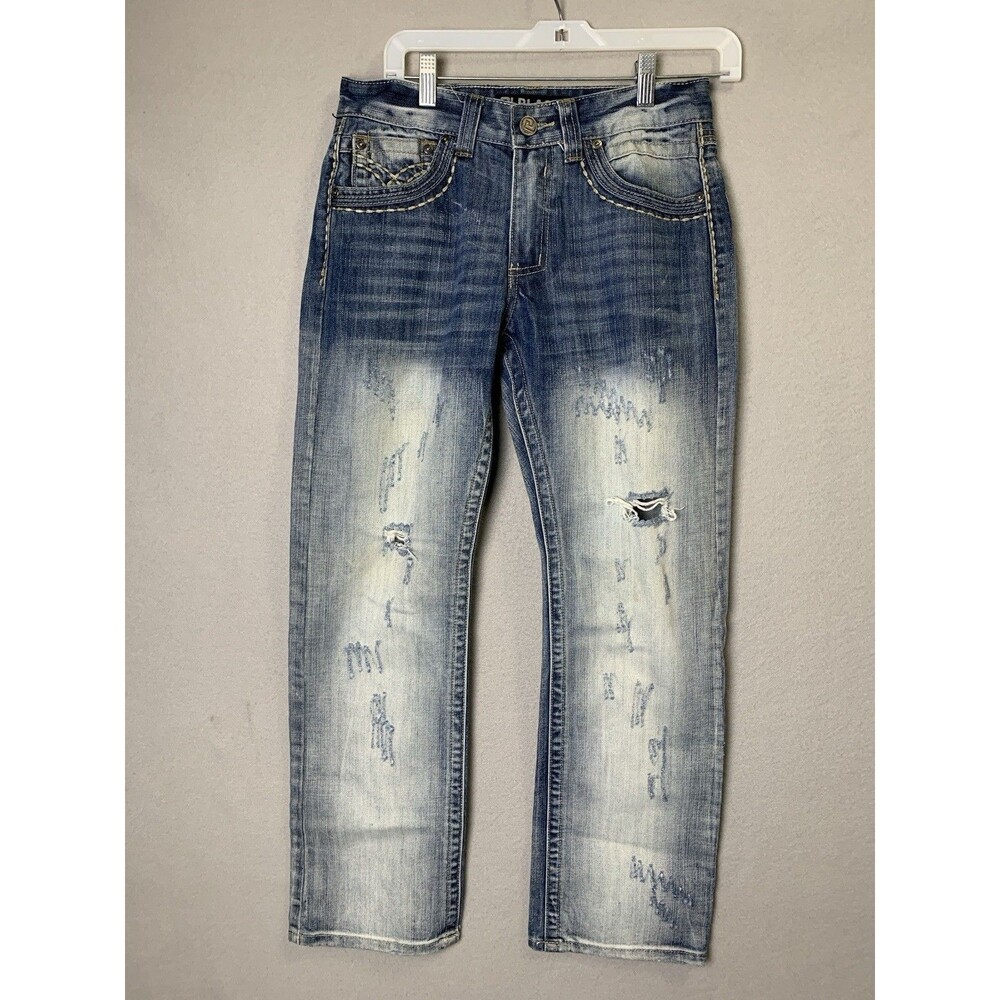 CJ Black Premium Jeans Mens 28x28 Blue Boot Leg Distressed Grunge Y2K